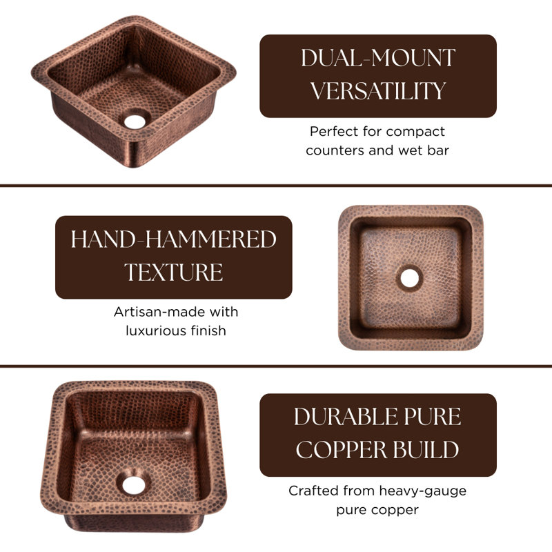 Évier de cuisine en cuivre martelé à la main à double cuve 12 "Pure Copper