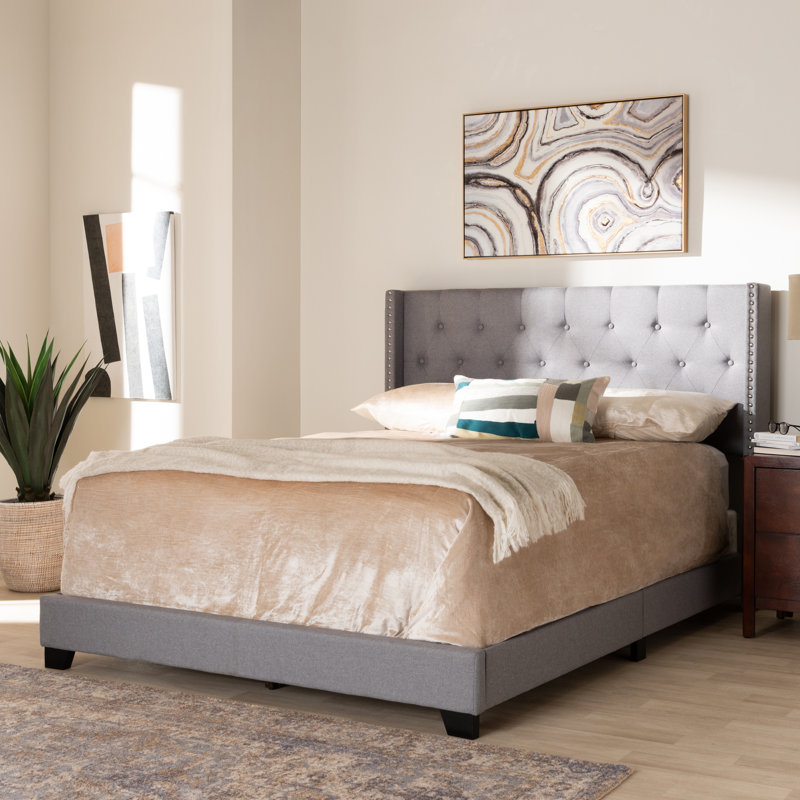 Evis Upholstered Wingback Bed, Queen, Light Gray