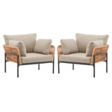[Set of 2] 36" Iron Lounge Chair with Rope Weave Design and Plush Cushions