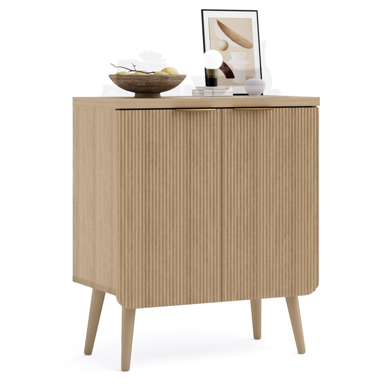 George Oliver Sideboard Buffet Cabinet, Storage Cabinet, Accent Cabinet Credenzas With 2 Fluted Doors 2 Shelves, Cupboard For Living Room Bedroom