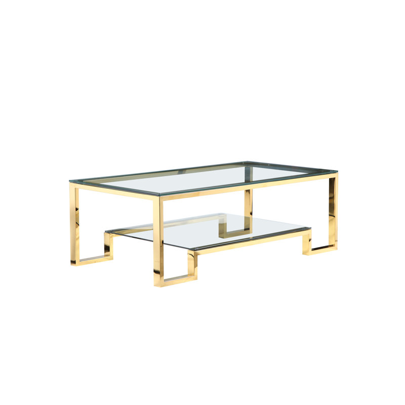 Declan Glass Top Single Coffee Table, 18" H x 54" W x 28" D, High Polish Gold