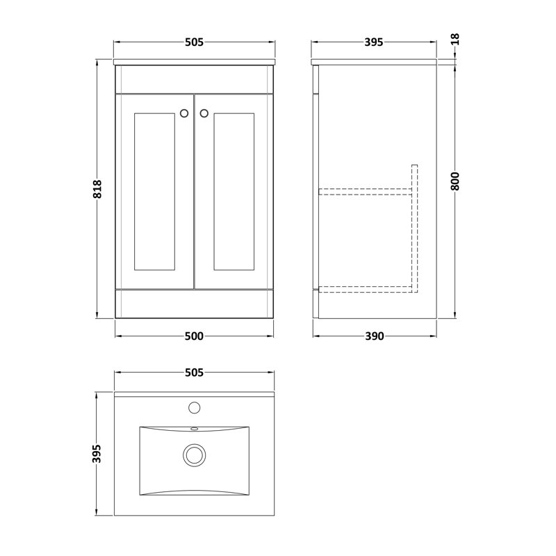 Classique 500mm Single Bathroom Vanity with Drop In Vitreous China Basin, Satin Gray