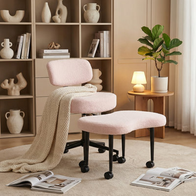 Ergonomic Adjustable Meditation Kneeling Chair with Footstool - Teddy Fleece,385LBS Capacity for Office/Home Yoga & Back Pain Relief