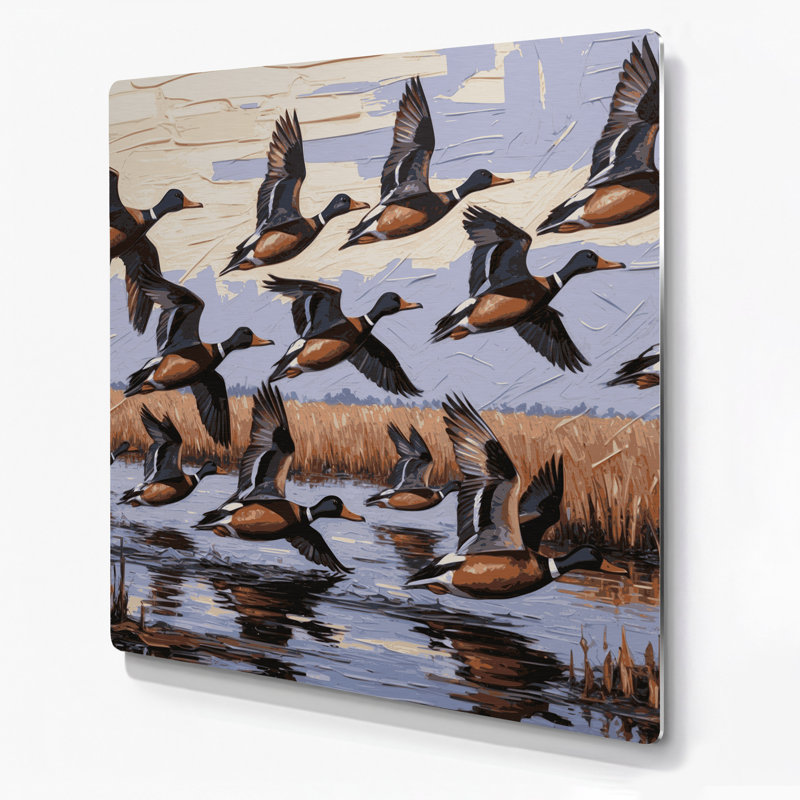 Birds Northern Shoveler, art mural en métal rose, H 144 po x l 144 po x P 0,05 po