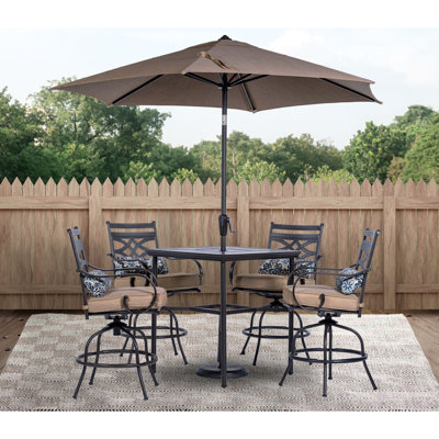 Canora Gray Elmfield 5-Piece High-Dining Set In Navy Blue With 4 Swivel Chairs, 33-In. Counter-Height Dining Table And 9-Ft. Umbrella, 3DDC177CC53F44E -  Canora Grey, 3642A0E3E2D74F7D8C45CA6DF6DD252B