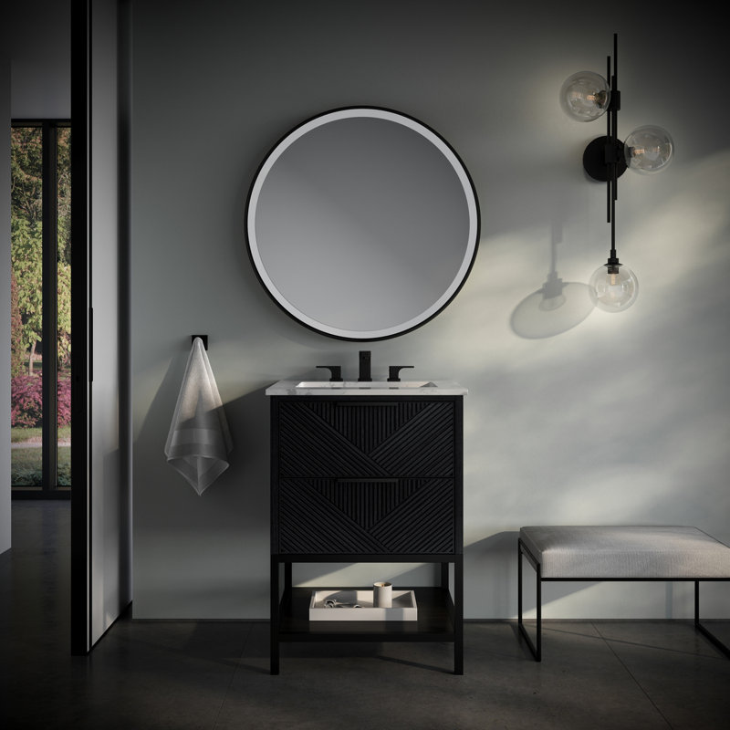 Diamond 24'' W Single Vanity, Matte Black, Carrara Marble, Charcoal Black