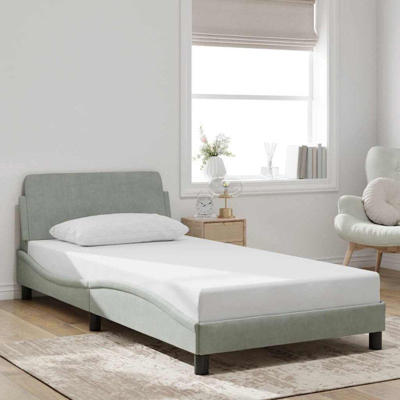 Cadre de lit vidaXL gris clair 100x190 cm velours, Gris clair, Simple