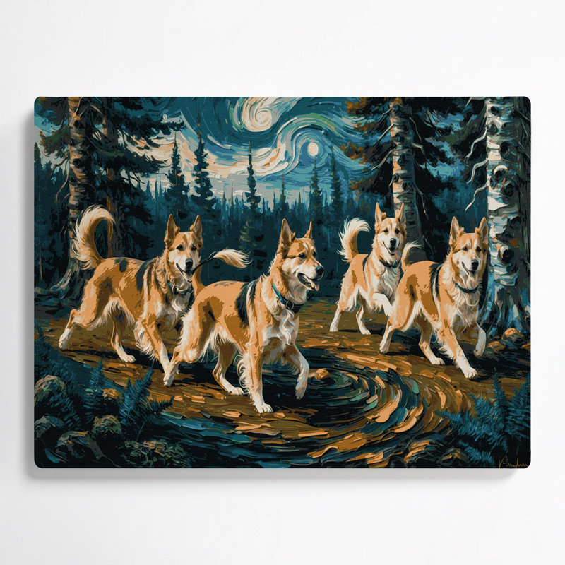 Chiens «Lundehund» en métal bleu, art mural, H 11 po x l 14 po