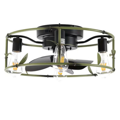 19" Industrial Ceiling Fan With Light - Flush Mount Caged Ceiling Fan With Remote, 3-Light Rustic Ceiling Fan, Silent 6-Speed Reversible DC Motor For Bedroom, Living Room