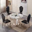 Table de salle à manger ronde en marbre de 47 po, table de cuisine moderne avec plateau en faux marbre ultrabrillant et base en acier inoxydable pour la salle à manger, cuisine (argent, gris) (table seulement)-2083002958-2083002955