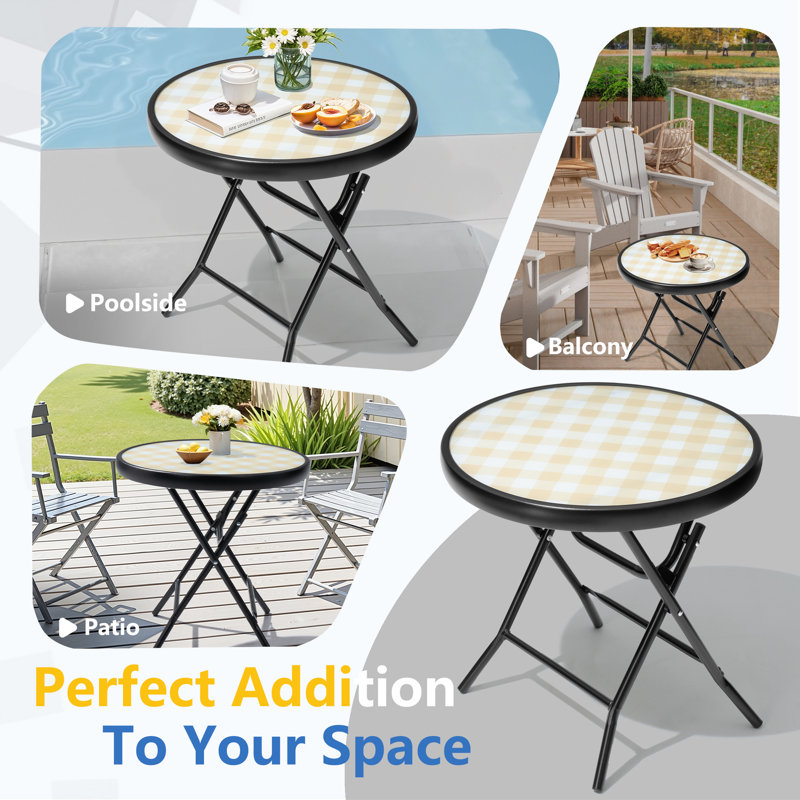 Folded Glass Round Outdoor Side Table, Yellow/White, 2
