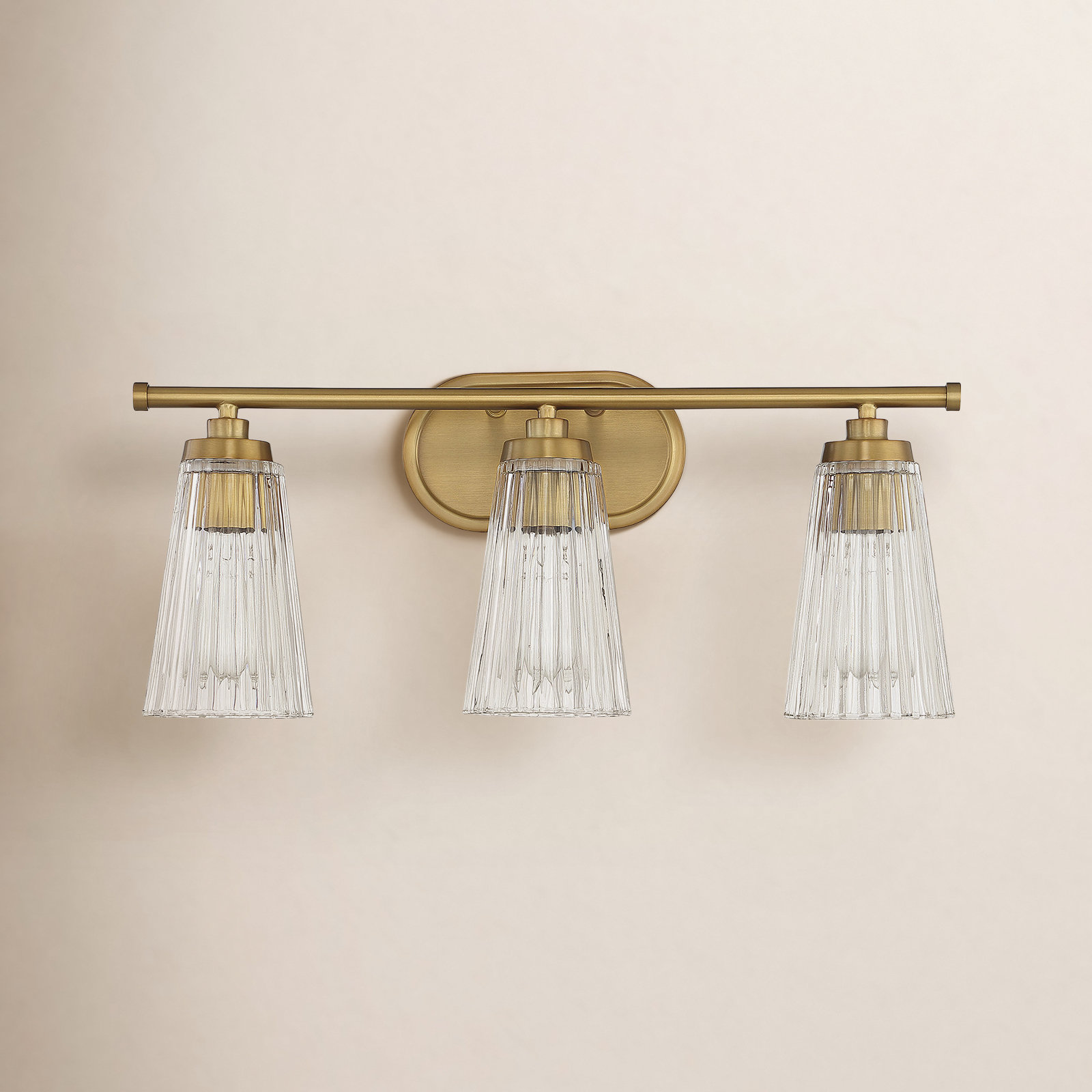 Jeanie Dimmable Vanity Light, Brass, 10" H x 22" W x 22" D, 3 Lights