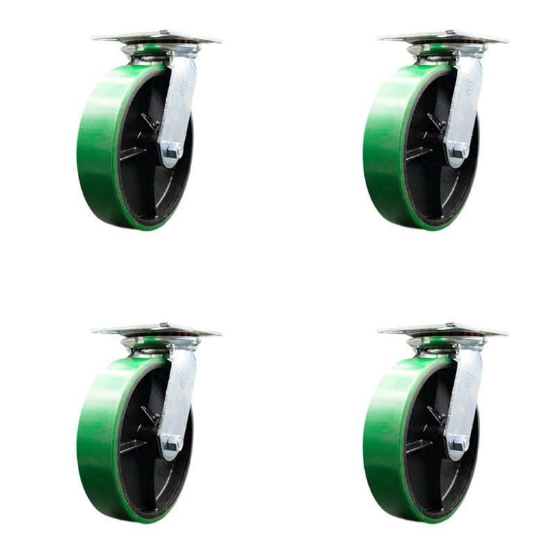 Polyurethane and Cast Iron Caster, Green