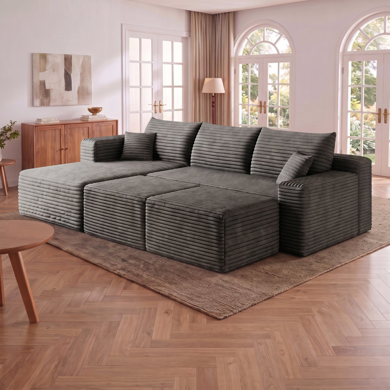 Canapé modulaire en forme de U de 95 po avec 2 repose-pieds, canapé de salon minimaliste moderne, aucun assemblage requis