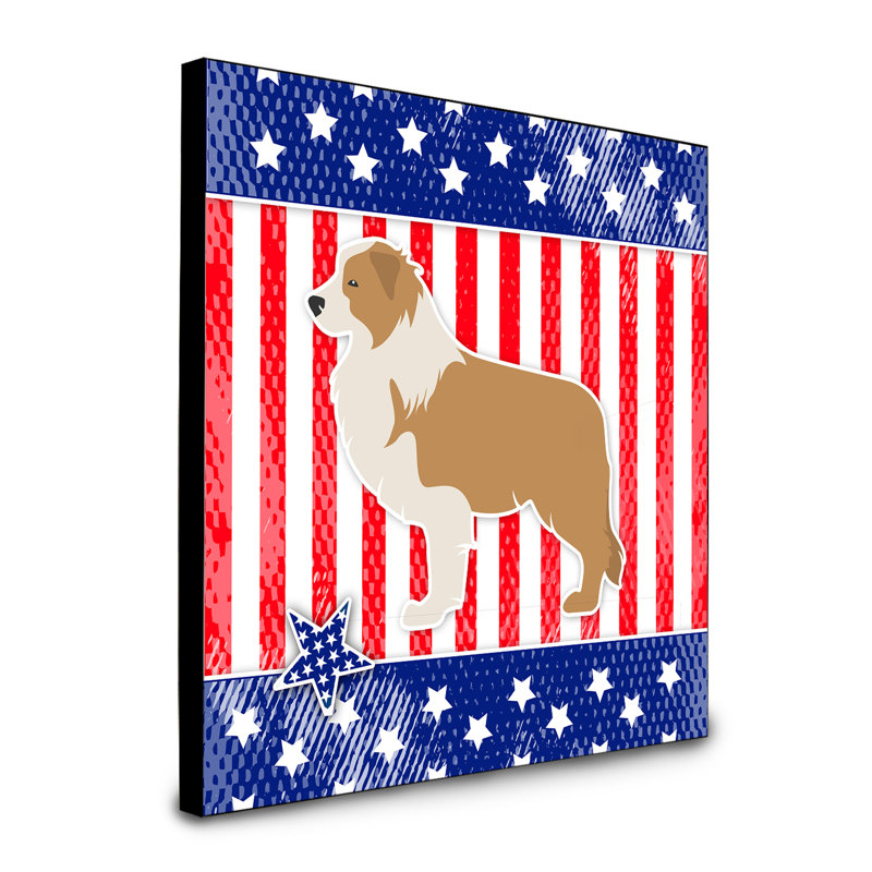 Panneau mural pour l’art américain dog Duro, Border collie patriotique brun - 1