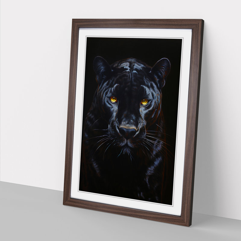 Panther Contemporary - Single Picture Frame Print on Wood, Walnut , 46cm H x 34cm W x 2cm D