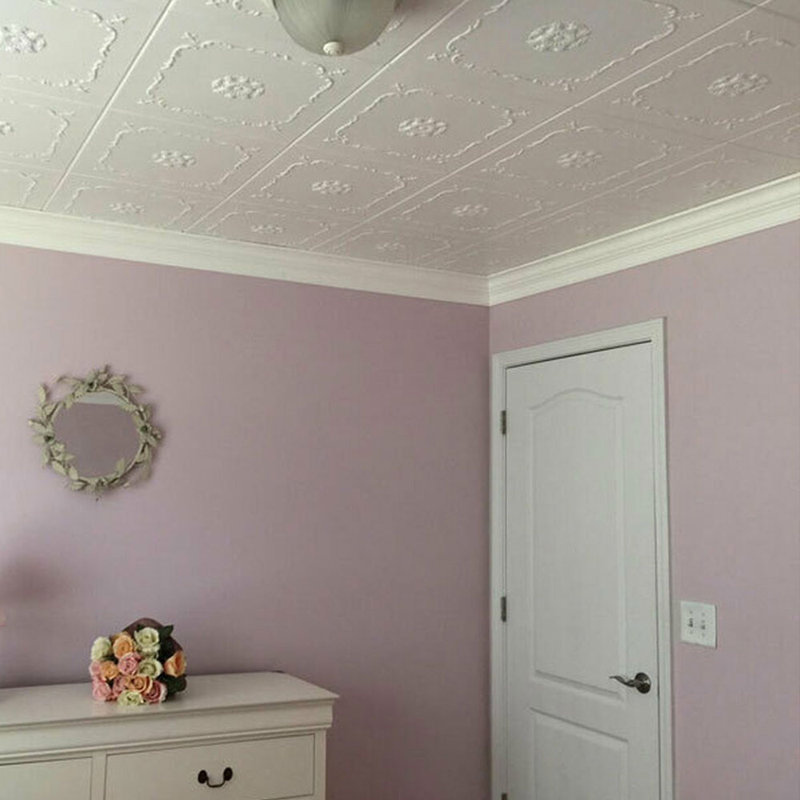 Tuile de plafond en polystyrène collé 1,6 pi x 1,6 pi Bourbon Street, Blanc familier