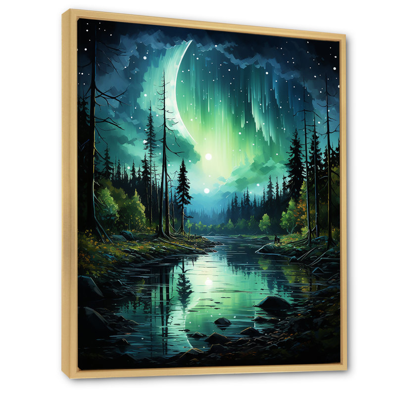 Northern Lights Aurora Reflection 1 - Northern Lights, art mural, Cadre flottant brun, H 44 po x l 34 po x P 1,5 po
