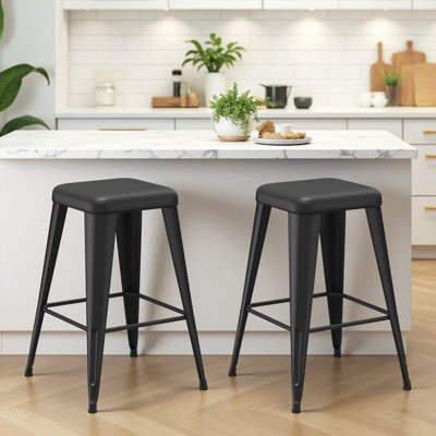 Upholstered Seat Counter Stools with Metal Frame (Set of 2)