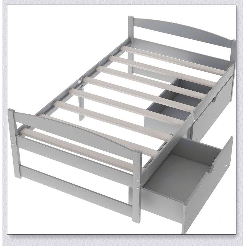 Lit plateforme avec deux tiroirs, Gris