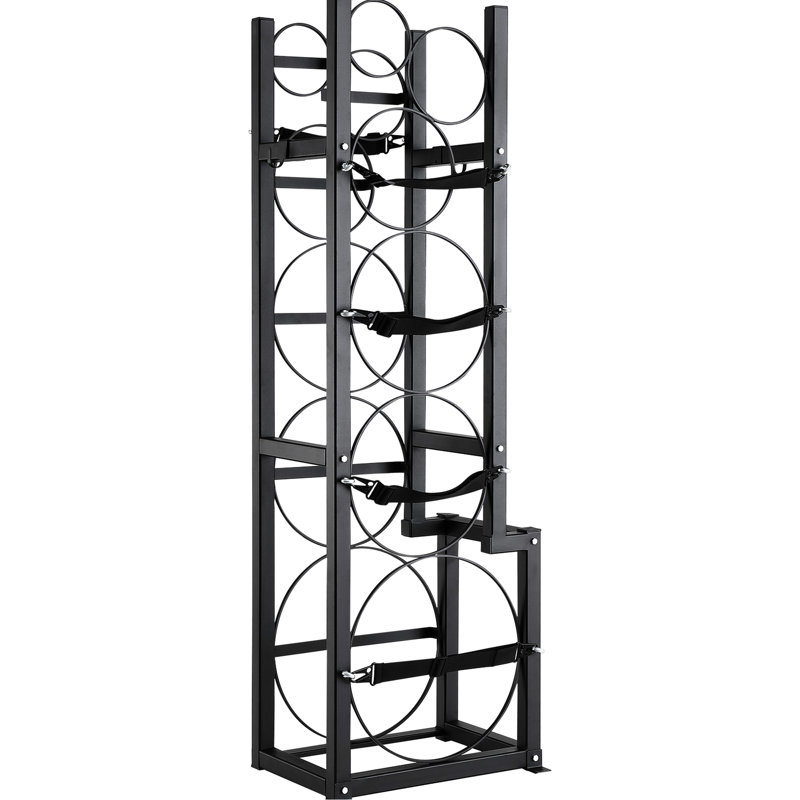 Porte-bouteilles d'azote pour différentes tailles - dimensions de 15,55 x 12,99 x 49,8 po, compatible avec 1 réservoir de 50 lb, 2 réservoirs de 30 lb et plus, revêtement de protection en acier au carbone, tablettes inclinées pour le réfrigérant à mouvement