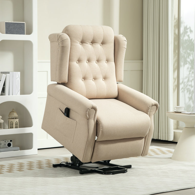 Bamir 94cm Wide Lift Assist Wing Chair Recliner, Beige