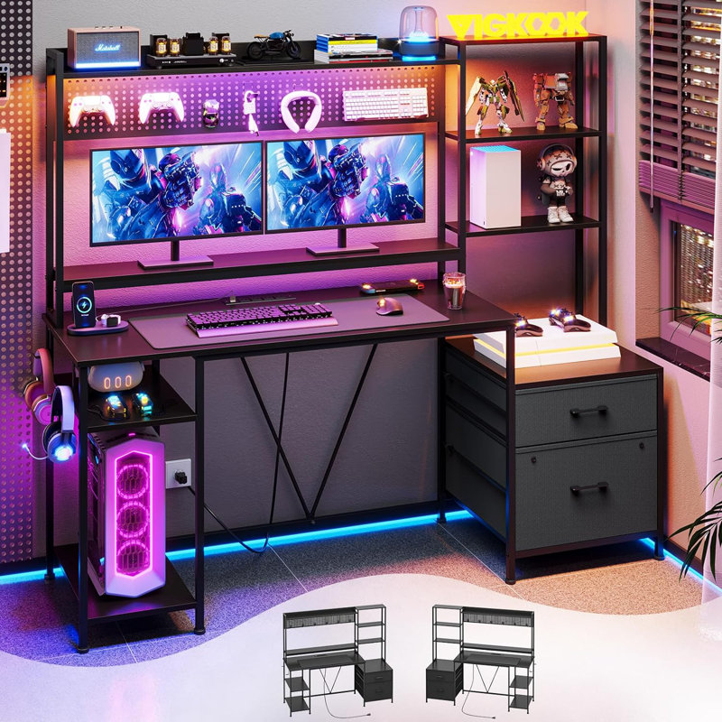 Bureau d'ordinateur réversible l 65 po Granli, Noir fibre de carbone