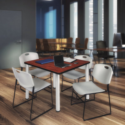 Kee Square Breakroom Table Top, 4 Zeng Stack Chairs