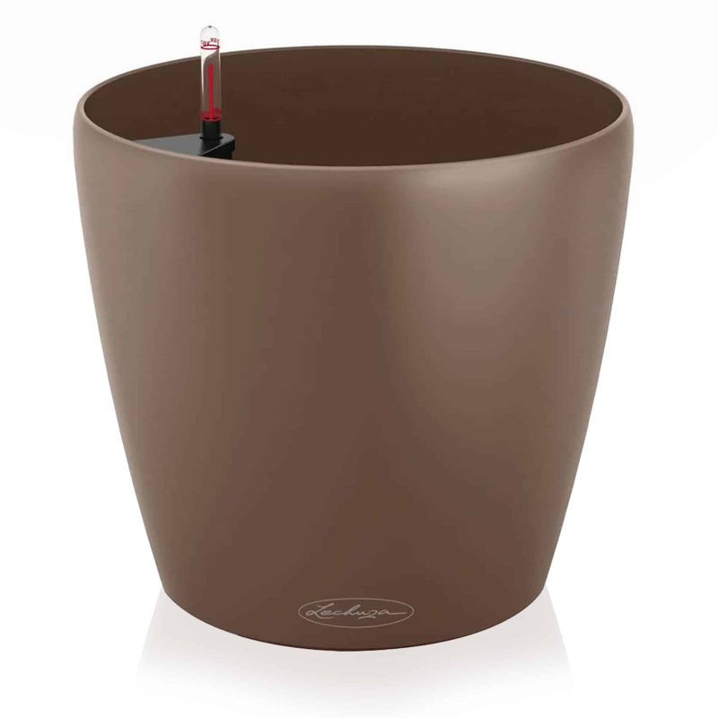 Pot à fleurs rond en plastique Classico Color 21 avec indicateur de niveau d'eau pour l'intérieur et l'extérieur, muscade