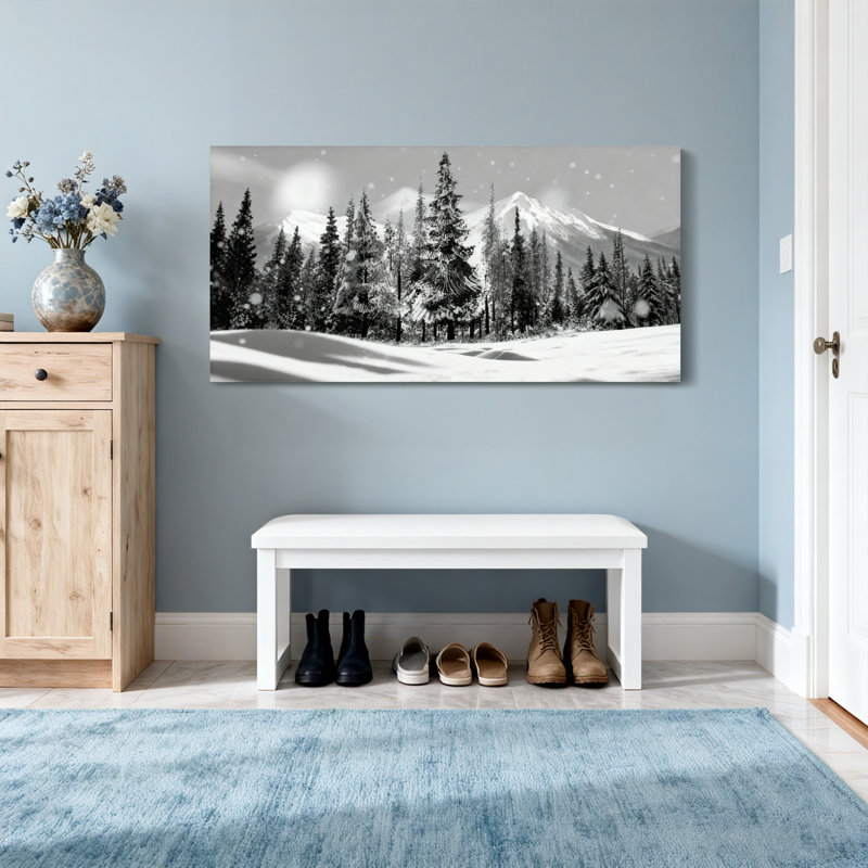 Paysage et nature, forêt d'hiver, montagne enneigée, reproduction de paysage, H 16 po x l 32 po