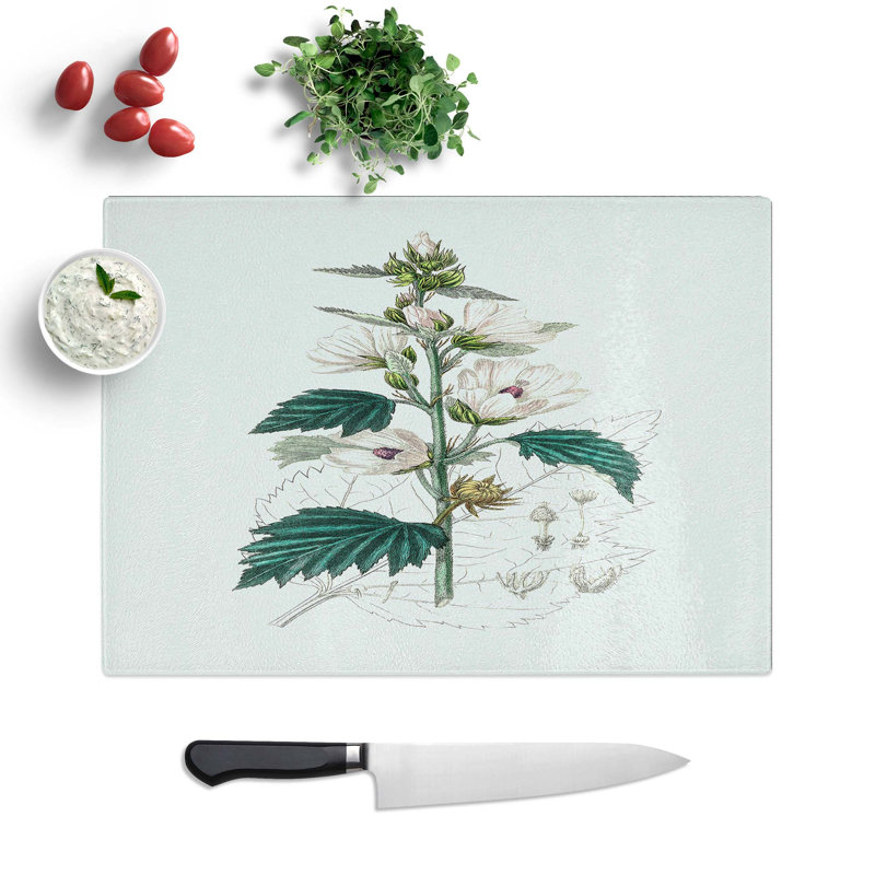 Glass Marsh Mallow Flowers Illustration Chopping Board, 28.5 cm W x 20 cm L