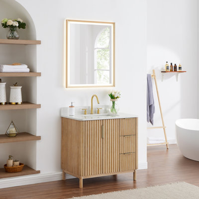 Meuble-lavabo simple Siena de 36 po avec comptoir en pierre reconstituée blanche grainée et miroir