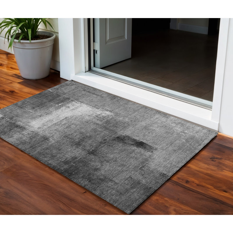 Tapis extérieur lavable abstrait gris anthracite 3 pi x 5 pi