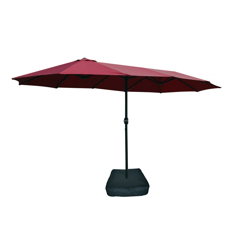 15X9ft Large Double-Sided Rectangular Outdoor Twin Patio Market Umbrella With Light And Base, Red