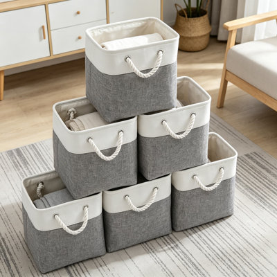 Fabric Storage Bins 11 Inch Cube Storage Bins With Handles, Collapsible Storage Organizer Bins For Shelves, Closet, And Home Organization, Set Of 6