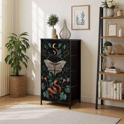 4 Drawer Vertical Storage Dresser magical forest elements snake night moth mushrooms plant space with Wood Top & Fabric Pull Drawers by Ebern Designs