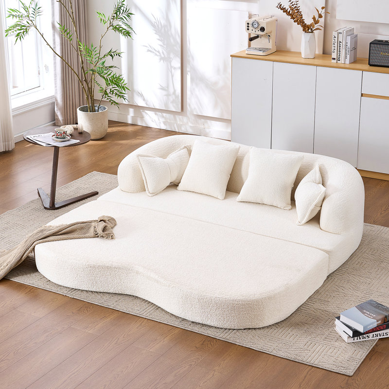 (Old Sku: W2231P392100) Canapé-lit pliable 2-en-1, canapé-lit convertible pliable sans os de 70 pouces, 4 coussins pour le salon, blanc laiteux