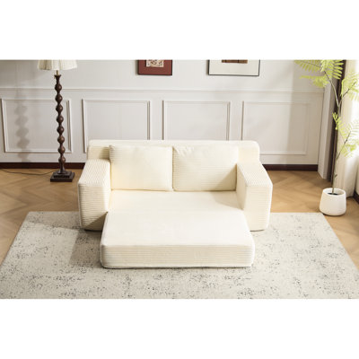 Blanc, tissu en velours côtelé, sans assemblage, siège profond confortable, mousse à mémoire de forme à haute résilience, coussin réversible, idéal pour le bureau personnel, coussin avec coussins, assemblage requis, rembourrage à densité,