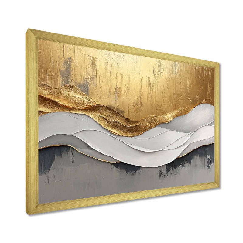 Oplis V - Abstract Large Wall Art, H 30 po x l 40 po, Cadre simple, Doré