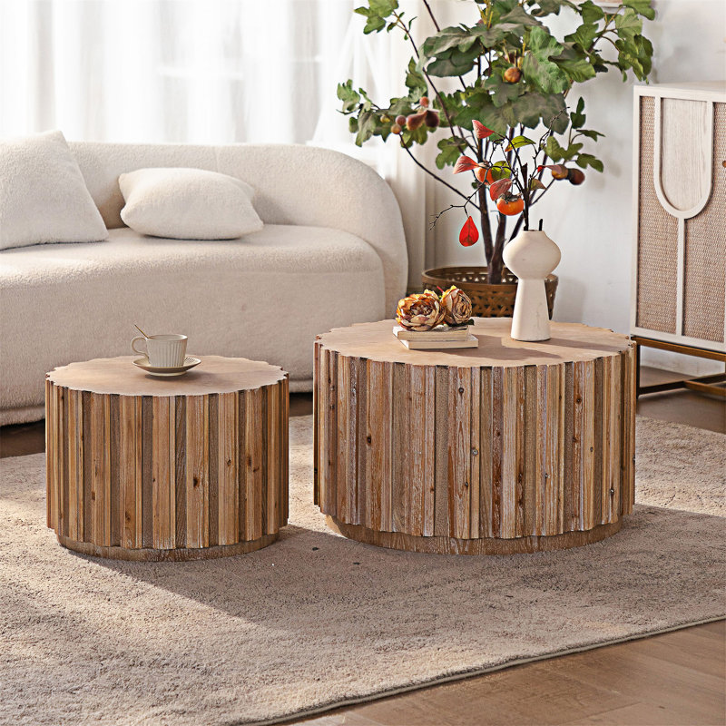 Ensemble de 2 tables basses gigognes, H 15,76 po x l 47,26 po x P 27,57 po, Bois naturel