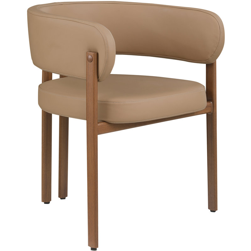 Gideon Unfinished Upholstered Back Arm Chair, Tan Vegan Leather, Walnut