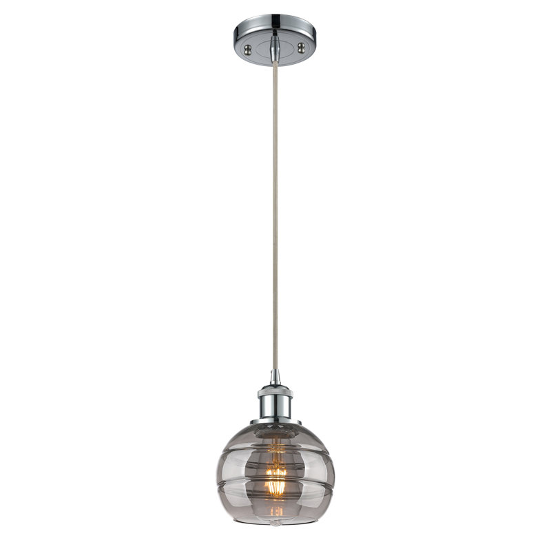 Luminaire suspendu à 1 lumière Ballston Bienes-516-G556, Gris fumée clair, H 7,88 po x l 5,88 po x P 5,88 po, Chrome poli