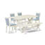 L'ensemble de table de salle à manger 6 pièces contient une table de salle à manger rectangulaire avec des pieds en X et 4 chaises Parson en tissu bleu bébé avec banc, lin brossé blanc-1929311619-2034001503