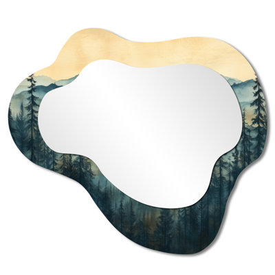 «Mountains Natures Layers In Blue Winter I - Landscape Mountains», miroir décoratif asymétrique, miroir mural traditionnel irrégulier, imprimé sur métal