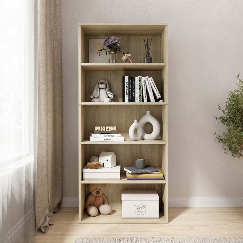 52,83 po Bibliothèque étagère haute en bois de chêne naturel à 5 tablettes avec tablettes réglables, Brun