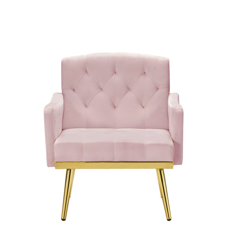 Fauteuil relaxant en velours rose avec pieds en métal - parfait pour les coins de lecture ajoutant une touche de sophistication