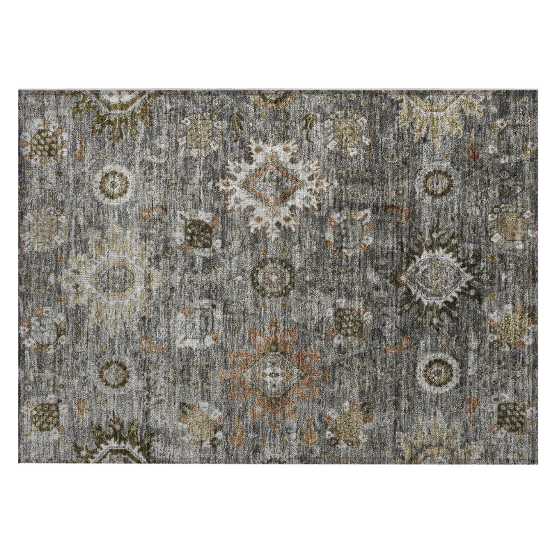 Machine Washable Indoor/Outdoor Xhevrie Pewter Rug, Rectangle 1'8" x 2'6"