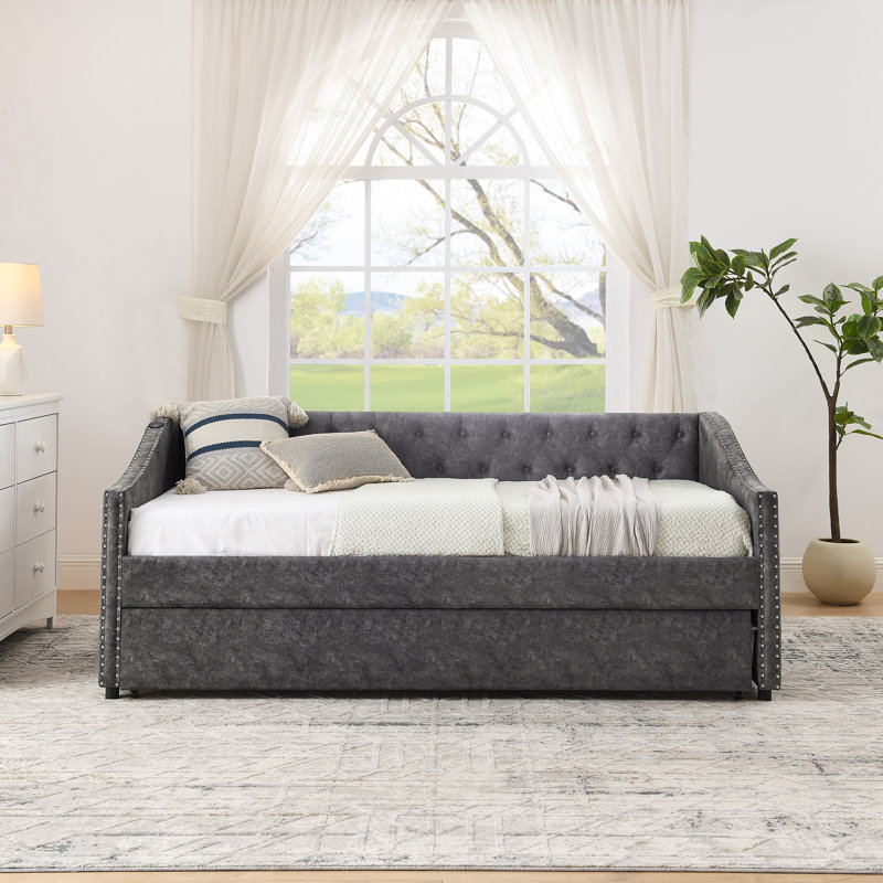 Lit de jour avec chargement USB et lit extensible escamotable, Gris