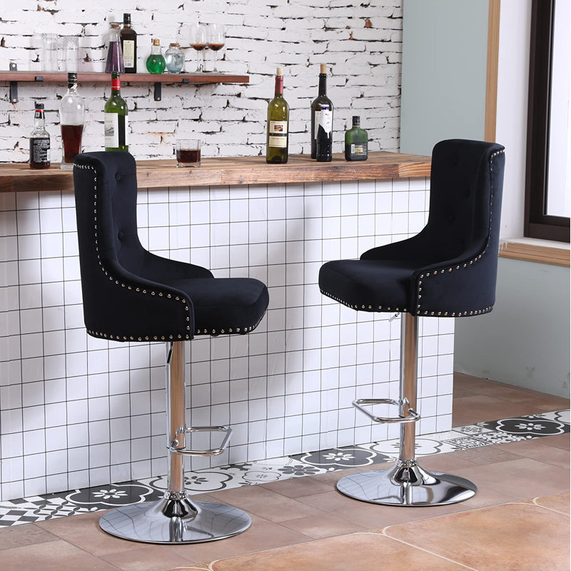 Tabouret de comptoir pivotant rembourré avec structure en métal Witman, Bleu foncé, 2