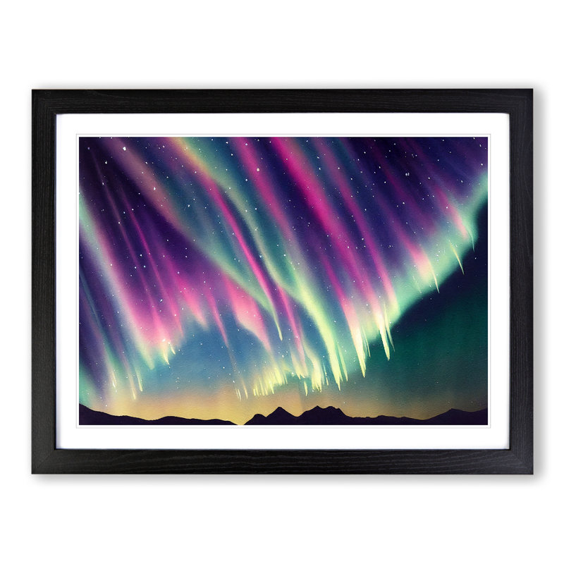 Watercolour Aurora Borealis Vol.5 - Single Picture Frame Print, Black Framed, 46cm H x 64cm W x 2cm D